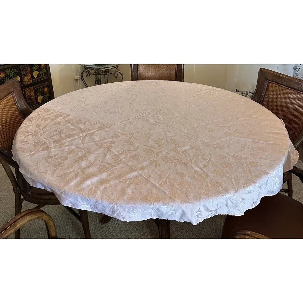 Easter Tablecloth Spring Pink Tulips Round 68